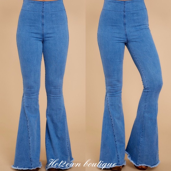 Denim - Elastic waist flare bell bottom jeans